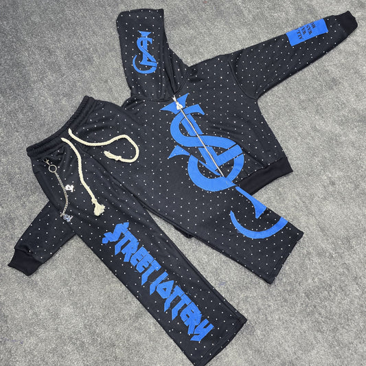 Black/Gamma Blue $L Rhinestone Set💎🏚️